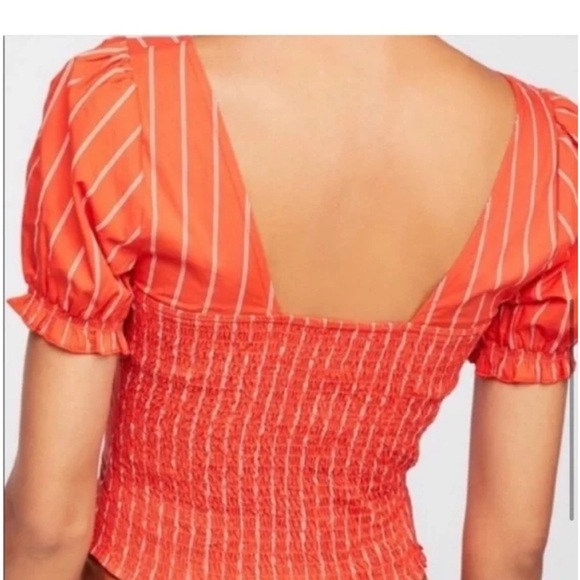 Free People Orange and White Striped Women's Top | Small - Picture 2 of 6